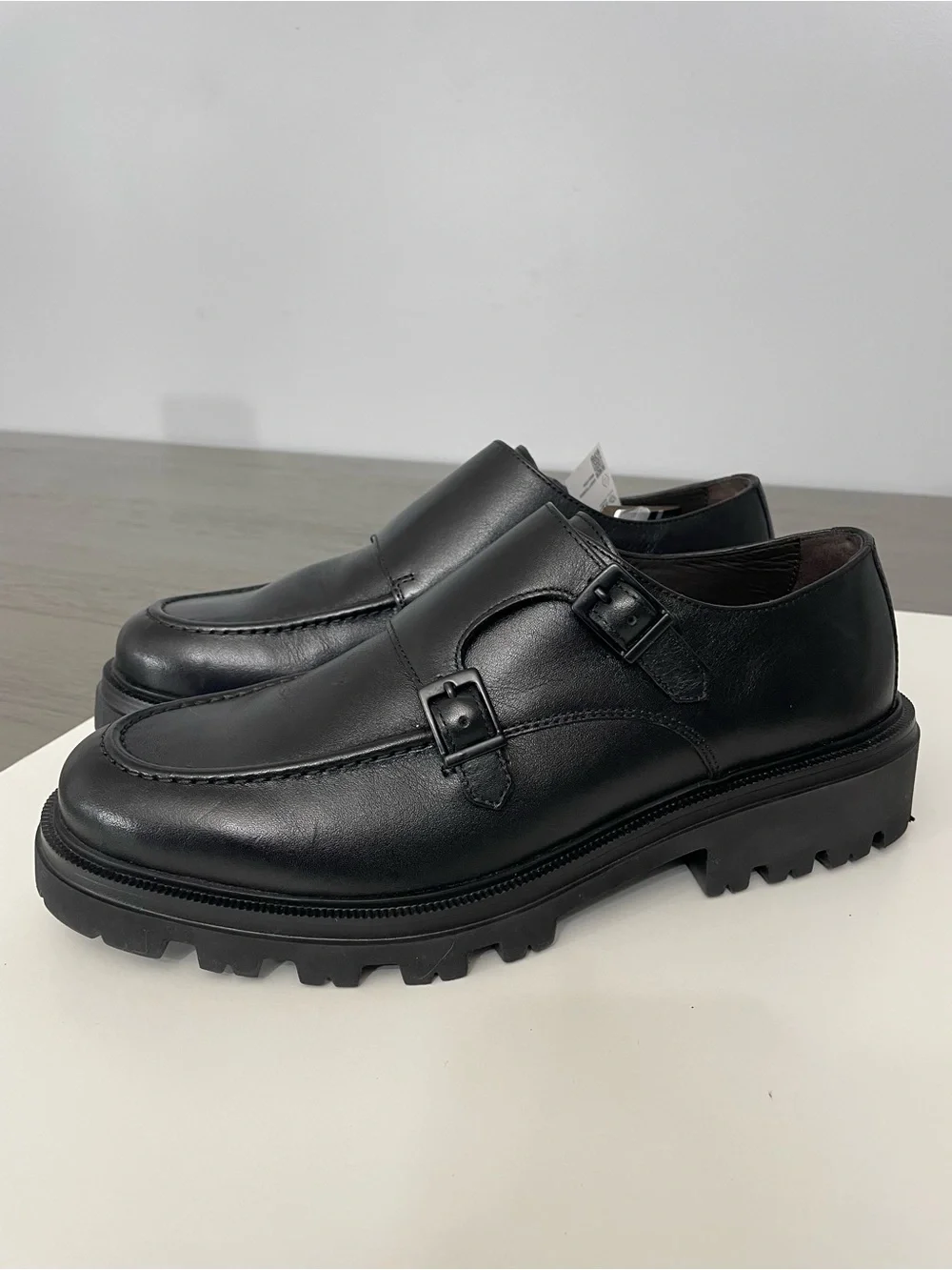Massimo Dutti Men’s Black Leather Double Monk Strap Shoes Size 8